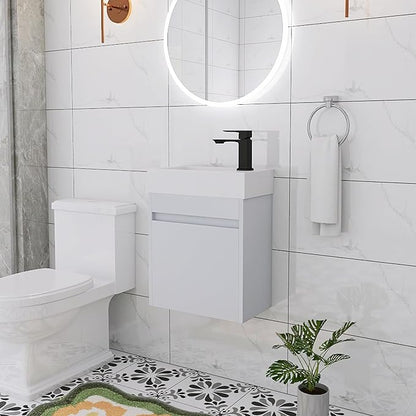 18 Inch Small Bathroom Vanity with Sink, 18" Floating Bathroom Vanity for Small Space, Wall Mounted Cabinet Set with Resin Basin Sink, Soft Close Door (WSG, 005-18" W X 10" D)