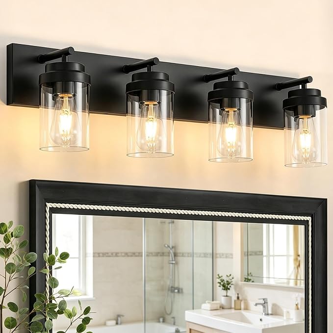 4-Light Bathroom Light Fixtures, Bathroom Vanity Wall Light | Modern Bathroom Lighting Fixtures Over Mirror, Vanity Lights for Bathroom, Mirror, Restroom, Bedroom, E26