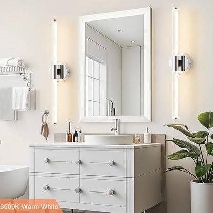 Wall Sconces Set of 2 Hardwired LED Vanity Light Chrome 23" | Dimmable 5CCT LED Bathroom Light Fixtures, 360° Full Lighting, Modern Vanity Light Bar for Bathroom Mirror