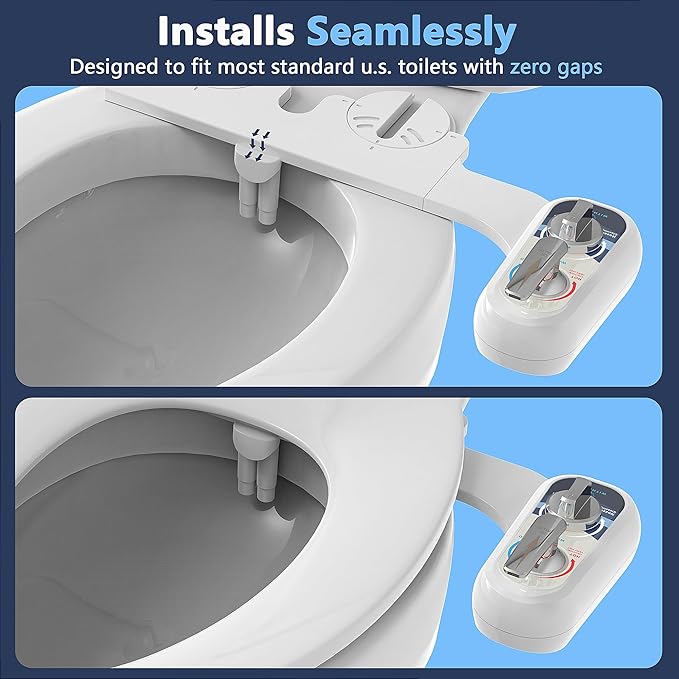 Left Handed Bidet Hot and Cold Water, Self-Cleaning, Dual Nozzle(Frontal & Rear Wash), Left Handed, Non-Electric Warm Water Bidet Attachment for Toilet Seat, Adjustable Water Pressure