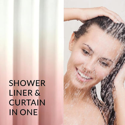 Felisa Ombre Pink and White Shower Curtain Liner,Waterproof Fabric Shower Curtain with 3 Weighted Magnets, Odorless Cloth Lightweight Bathroom Curtain,Sturdy Rustproof Grommets,72 x 72