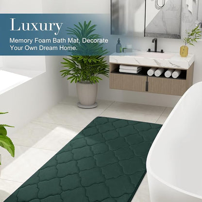 OLANLY Memory Foam Bath Mat Rug 36x24, Ultra Soft and Absorbent Bathroom Rugs, Non-Slip, Comfortable, Machine Washable Bath Carpet for Bathroom Floor, Tub Shower and Home Decor Accessories, Dark Green