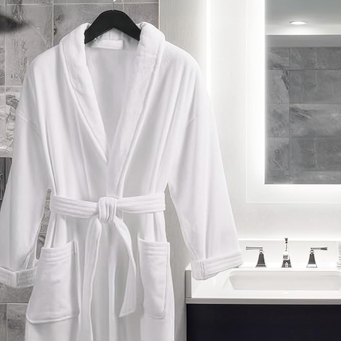 MONARCH Terry Velour Bathrobe - Luxury 100% Cotton Hotel Spa Robe - Plush, Absorbent, Machine Washable - Shawl Collar, One Size