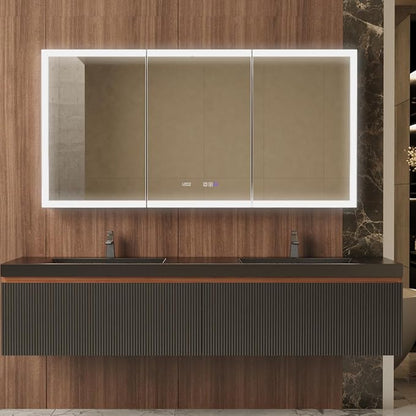 60" W x 30" H Smart Lighted Medicine Cabinet with Mirror for Bathroom, Recessed/Surface Mount Medicine Cabinet with Anti-Fog, 1800W Charging Station, USB Ports, 3 Color Lights