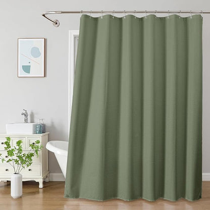 2-in-1 Waterproof Fabric Shower Curtain - No Separate Liner Needed, Hotel-Style Waffle Weave, Effortless Cleaning & Washable Bathroom Shower Curtain Set,72Wx84H,SageGreen
