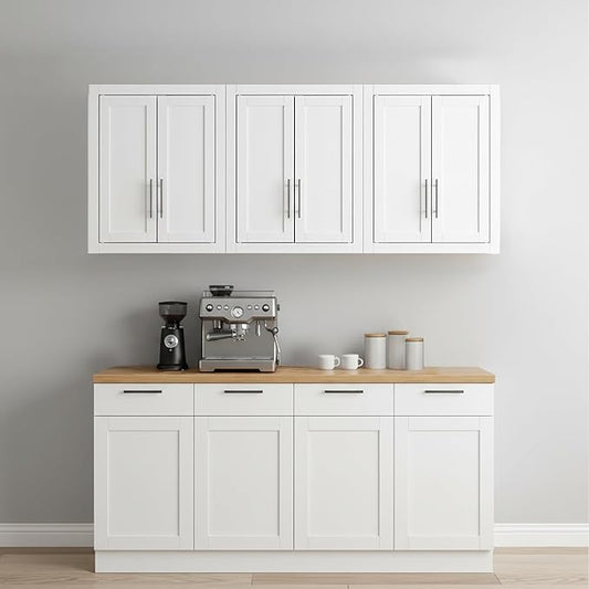 Crosley Furniture Savannah 3-Piece Wall Kitchen Storage Cabinet, Cabinets for Laundry, Bathroom, White