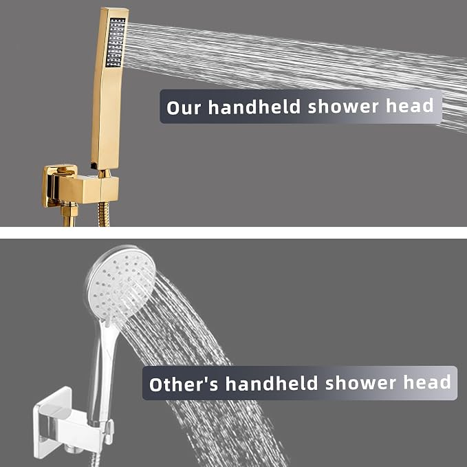 old square hand shower head, handheld shower head with hose,brass High pressure flushing With adjustable water supply elbow Wall-mounted connector Shower bracket and hose set