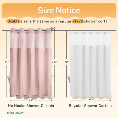 River Dream Waffle No Hook Shower Curtain with Liner,Light Pink,71x74 | Dotted Waffle,Snap-in Liner,Heavy Duty,Quick Dry,Mesh Top Window,With Bottom Magnets,Hotel-Grade,Washable,Standard Size