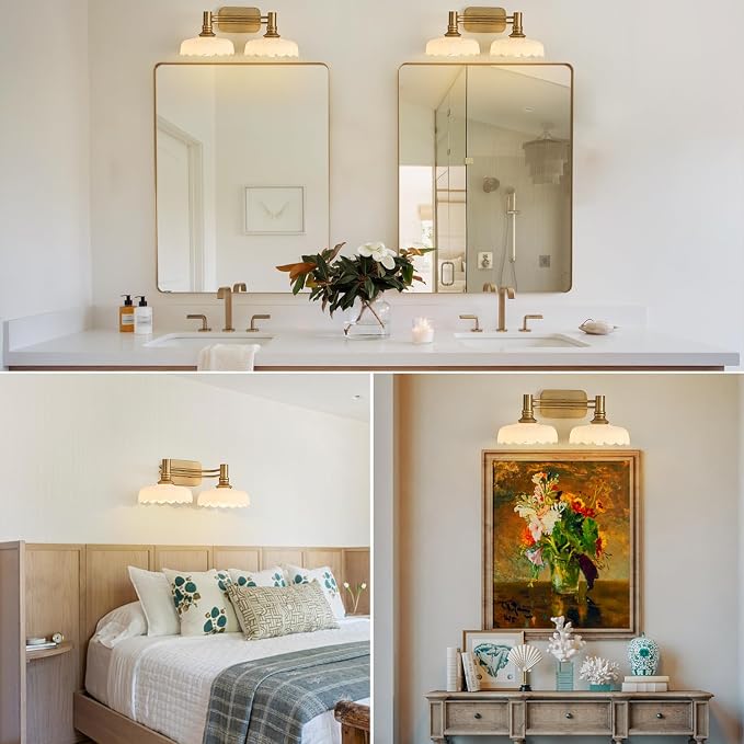 Modern 2 Light Bathroom Vanity Lights White Glass Lampshade Wall Sconces for Kitchen Dining Room Bedroom Hallway