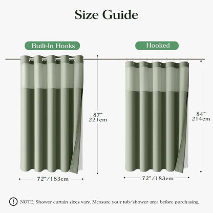 Sage Green Hook Free Waffle Shower Curtain & Snap-in Liner,72x87 | Less Time to install, 3 in 1 Fabric Shower Curtain and Liner Set with Magnets, Extra Long, Shower Curtains for Bathroom
