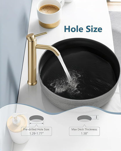 Aolemi Vessel Sink Faucet – SUS304 Stainless Steel Tall Bathroom Faucet,Single Lever Handle,1 Hole Bathroom Faucets with Supply Lines and Pop Up Drain,Brushed Gold