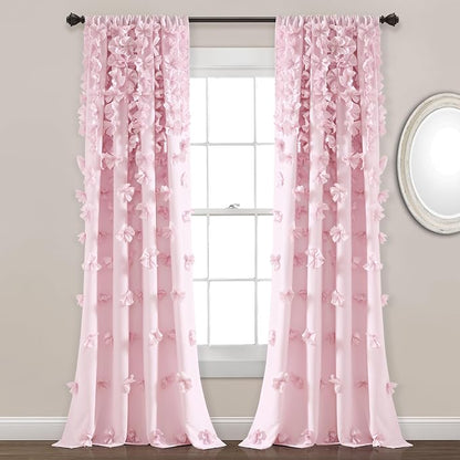 Lush Decor Riley Light Filtering Window Curtain Panel, Single 54" W x 95" L, Lilac - Cute Purple Curtains for Bedroom - Bow Decor - Coquette Curtains for Windows