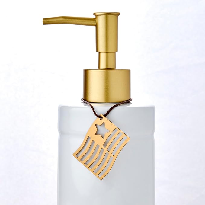 SKL Home Seasonal Charm Soap/Lotion Dispenser & 4 Holiday Charms, Warm Gold | Interchangeable designs to celebrate all year! Gift-ready & great for the bathroom, kitchen, bar or any sink space.