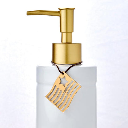 SKL Home Seasonal Charm Soap/Lotion Dispenser & 4 Holiday Charms, Warm Gold | Interchangeable designs to celebrate all year! Gift-ready & great for the bathroom, kitchen, bar or any sink space.