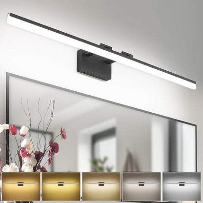 SOLFART 5 Color Temperature Dimmable 47.2 Inch Bathroom Light Fixtures Over Mirror Matt Black Vanity Lights for MirrorBathroom Bathroom Led Lights Light Bar 5CCT