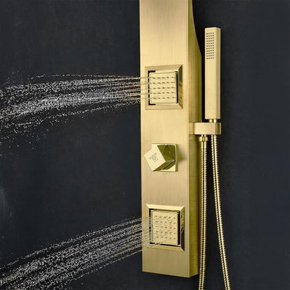 ANZZI Aura Series 39" Shower Panel Tower System | Full Body 2-Jetted Shower Tower, Head Panel with Heavy Rain Overhead, Euro-Grip Wall Mount Handheld Wand, DIY Friendly – Brushed Gold