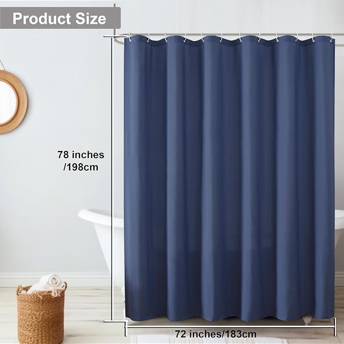 OVZME Zora 78 Inch Shower Curtain Set with 12 Plastic Hooks, Plain Fabric Shower Curtain for Bathroom - Long Shower Curtain, Water Resistance, Machine Washable Soft Cloth, 72WX78L, Dusty Blue