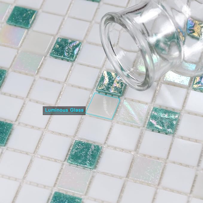 11.5 sq.ft Noctilucent Glass Mosaic Tile for Pool, Bathroom, Outdoors | Waterproof Wall & Floor Tile. Heat & frost resistant Kitchen. Mesh-mounted easy install. Use any grout. Easy clean. 10pcs.