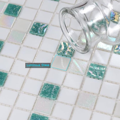 11.5 sq.ft Noctilucent Glass Mosaic Tile for Pool, Bathroom, Outdoors | Waterproof Wall & Floor Tile. Heat & frost resistant Kitchen. Mesh-mounted easy install. Use any grout. Easy clean. 10pcs.
