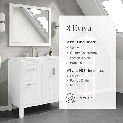 Eviva Cambridge 36 in. White Single Sink Bath Vanity with Quartz Top and Undermount Porcelain Sink