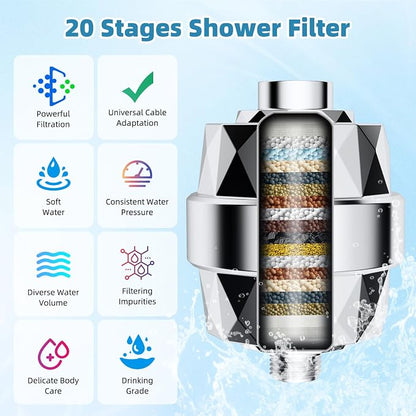 10" Metal Filtered Shower Head with 10-Mode Handheld, Chrome | NSF/ANSI/CAN 372 Certified, High Pressure Showerhead Combo, 20 Stage Shower Filter, 11" Shower Arm, 71" Hose, Shower Holder