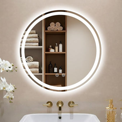 20 Inch Round LED Bathroom Mirror with Lights, Circle Lighted Vanity Mirror | Smart Anti-Fog, Dimmable 3 Color Modes, Backlit+Frontlit, Memory Function, HD Tempered Glass, Touch Sensor