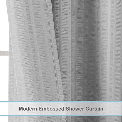 Aiyufeng Moga Light Gray Shower Curtain 84 Inches Long, 3D Embossed Textured Fabric Shower Curtain for Bathroom - Soft Cloth & Hotel Spa Luxury, Machine Washable, 72X84