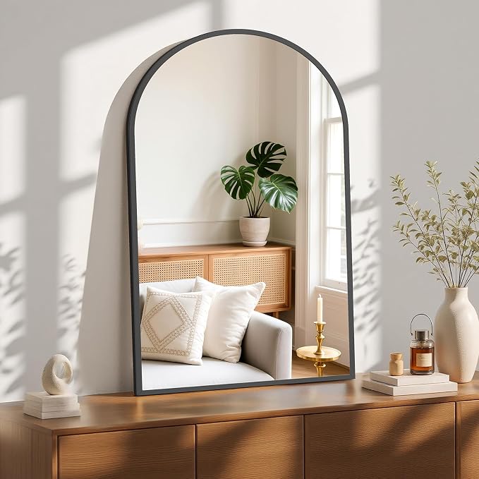 Sweetcrispy 26"x38" Arched Bathroom Mirror, Bathroom Mirrors for Over Sink | Modern Wall Mirrors Arch Decorative for Entryway, Bedroom, Vanity,Horizontal or Vertical Hanging, Black