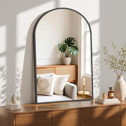 Sweetcrispy 26"x38" Arched Bathroom Mirror, Bathroom Mirrors for Over Sink | Modern Wall Mirrors Arch Decorative for Entryway, Bedroom, Vanity,Horizontal or Vertical Hanging, Black