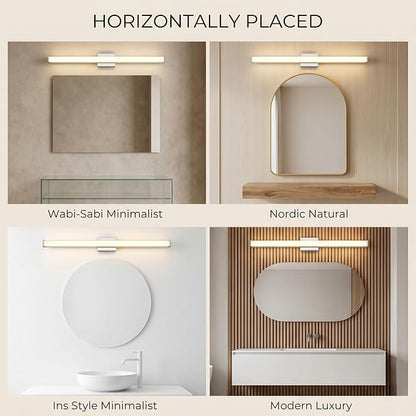 URSOLA 48" Modern LED Bathroom Light Fixtures, Chrome 3CCT Dimmable Bathroom Vanity Light Over Mirror, Bathroom Vanity Bath Bar Lights with Double Layer Acrylic Shade