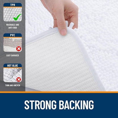 OLANLY Toilet Rugs U-Shaped 24x24, Soft Absorbent Chenille Contour Rugs | White, Quick-Drying Rubber Backing, Machine Washable Non-Slip Shaggy Bathroom Mat for Toilet, Home Decor Accessories