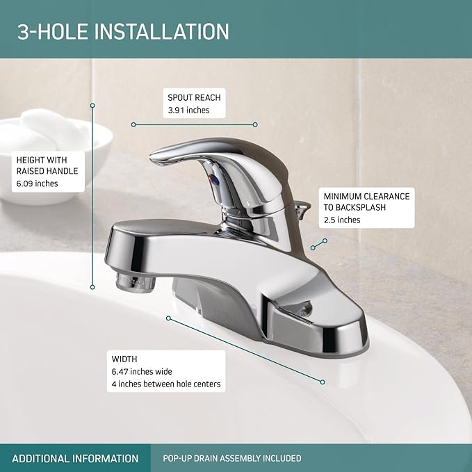 Peerless Centerset Bathroom Faucet Chrome, Bathroom Sink Faucet, Single Handle, Drain Assembly, Chrome P136LF