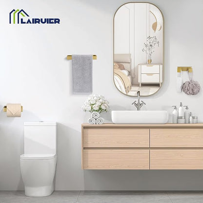 Brushed Gold Bathroom Accessories, Toilet Paper Holder, Towel Bar and Hook | Lairuier 3 Pieces Bathroom Hardware Set, SUS304 Stainless Steel Towel Holder Set Toilet Paper Holder Robe Hook Wall Mounted