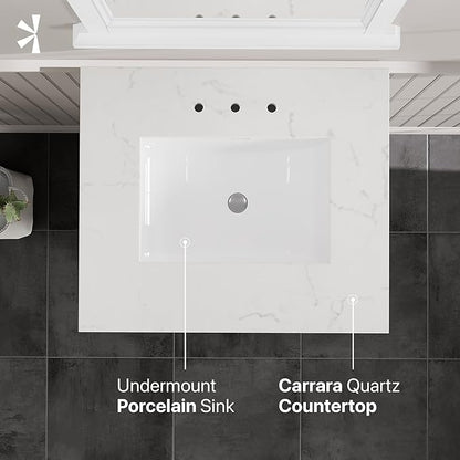 Eviva Britney 24 in. White Single Sink Bath Vanity with Carrara Quartz Top and Undermount Porcelain Sink