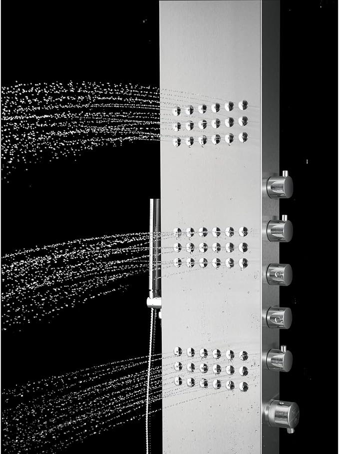 Blue Ocean 64.5” Stainless Steel SPS8727 Thermostatic Shower Panel Column with Rainfall Showerhead, Body Jets, and Handheld Showerhead, Shower Tower