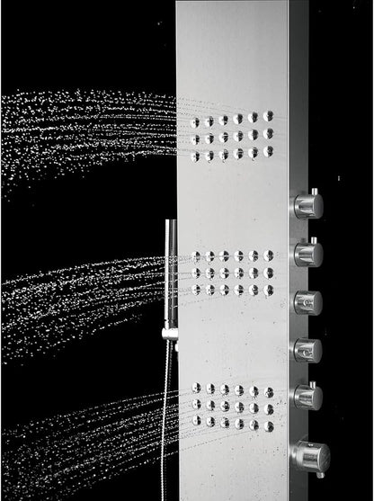 Blue Ocean 64.5” Stainless Steel SPS8727 Thermostatic Shower Panel Column with Rainfall Showerhead, Body Jets, and Handheld Showerhead, Shower Tower