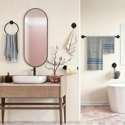 5 Pieces Matte Black Bathroom Accessories Set Towel Bar Set | 24 Inch Towel Racks Wall Mounted,Toilet Paper Holder,Towel Ring,2 Towel Hooks,Stainless Steel Bathroom Hardware Set