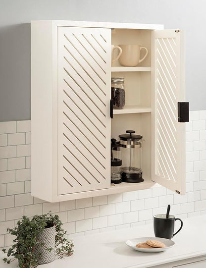 Kate and Laurel Mezzeta Decorative Coastal Two-Door Floating Bathroom Cabinet; 22 x 7 x 28; White; Decorative Over Toilet Storage Cabinet for Use as Bath Storage or Living Room Decor