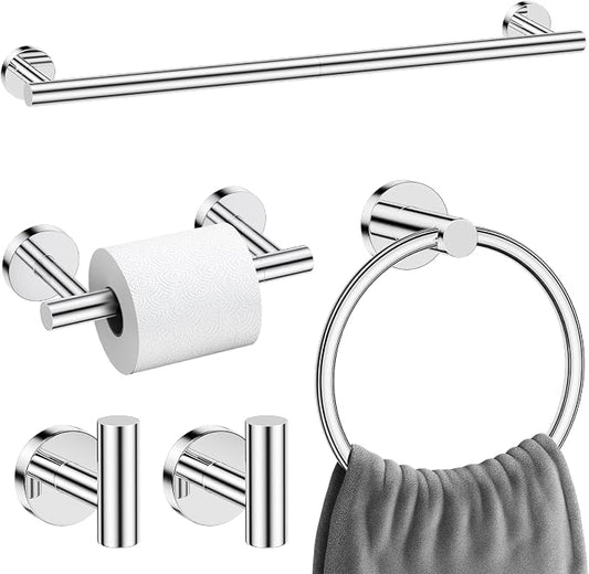 Polished Chrome Towel Bar Bathroom Hardware Accessories Set, 5 Pieces Toilet Paper Holder Towel Racks Set for Bathroom Stainless Steel Wall Mounted 23.6 in