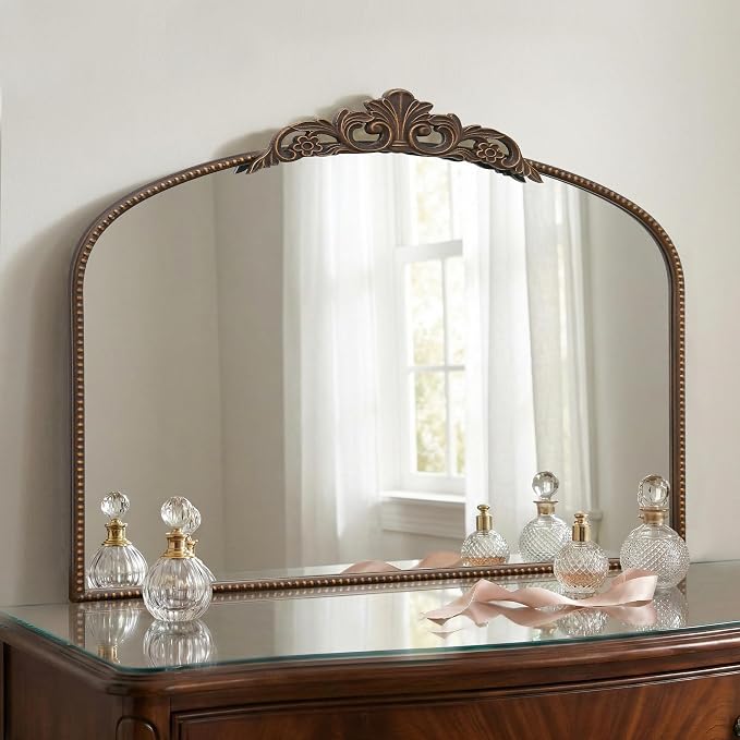 Micasso Vintage Bronze Arched Mirror: 32"x24" Baroque Antique Vanity Mirror | Traditional Ornate French Decorative Wall Mirror for Bedroom/Bathroom/Entryway/Hallway/Dresser/Mantel/Nightstand/Over Sink