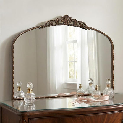 Micasso Vintage Bronze Arched Mirror: 32"x24" Baroque Antique Vanity Mirror | Traditional Ornate French Decorative Wall Mirror for Bedroom/Bathroom/Entryway/Hallway/Dresser/Mantel/Nightstand/Over Sink