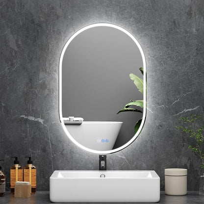 Oval LED Bathroom Mirror, 24"x 36" Frameless Lighted Mirror | LED Mirror with Front Light & Backlit, Anti-Fog, Dimmable Wall Mounted Lighted Mirror, Pill-Shaped Smart Bathroom Mirror