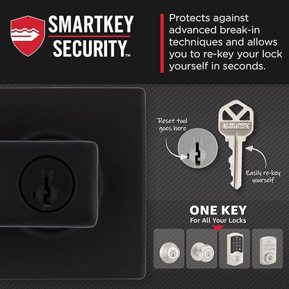 Kwikset Breton Entry Door Handle with Lock and Key, Secure Keyed Reversible Lever Exterior, For Front Entrance and Bedrooms, Matte Black , Pick Resistant Smartkey Rekey Security and Microban