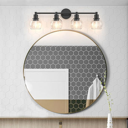 Espird 4 Lights Bathroom Vanity Light Fixtures Black, Bathroom Lights Over Mirror, Industrial and Farmhouse 4 Lights Wall Sconce, Matte Black Globe Vanity Lighting Fixtures