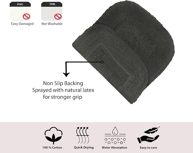 Home Weavers Radiant Collection 100% Cotton Bathroom Rugs Set, Washable Rug, Soft Cotton Extra Soft and Absorbent Bath Rug, Kitchen Mat, Bath Mat Set, Bath Floor Mat Non Slip, 20"x20" Contour, Gray