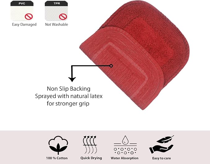 Home Weavers Radiant Collection 100% Cotton Bathroom Rugs Set, Washable Rug, Soft Cotton Extra Soft and Absorbent Bath Rug, Kitchen Mat, Bath Mat Set, Bath Floor Mat Non Slip, 21"x34" Rectangle, Red