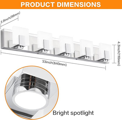 SOLFART Vanity Lights for Mirror LED Modern Gloss Chrome Bathroom Lighting Fixtures Over Mirror Dimmable 5 Lights