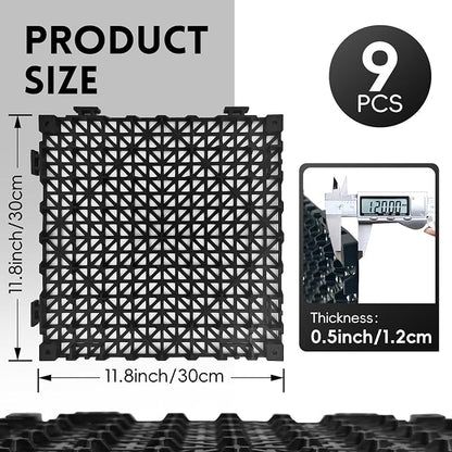 RITOLLO Modular Interlocking Cushion Drainage Floor Tiles, 9-Pack 11.8"x11.8" PVC Raised Non-Slip Interlocking Mats with Drain Holes for Deck, Pool, Garage, Shower, Patio, Bathroom, Sauna, Yard
