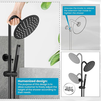 gotonovo 304 Stainless Steel Outdoor Shower Fixtures Exposed,Matte Black | 8 Inch Rain Showerhead with Handheld Sprayer Outdoor Outside Shower Kit System Faucet Head Valve Wall Mount for Pool Backyard