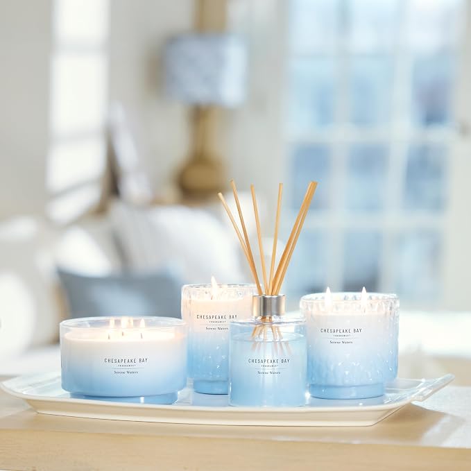 Chesapeake Bay, 8oz Serene Waters Scented Candle, Mood Evoking Fragrance, Textured Sea Glass-Inspired Jar, Premium Soy Blend Wax with Essential Oils, Coastal Fragrance for Home Décor or Gifting